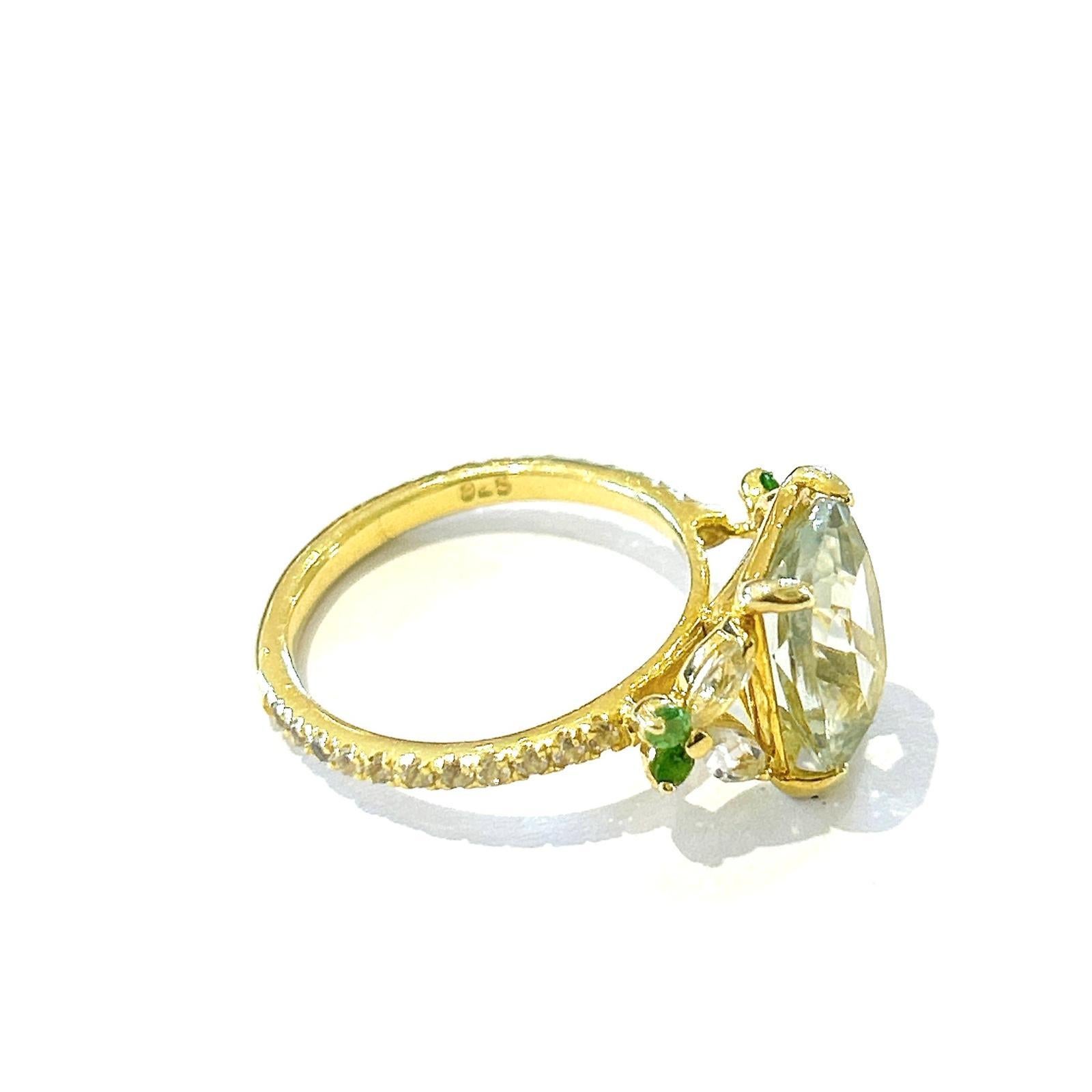 Women's or Men's Bochic “Orient” Green Amethyst & Fancy Gem Cocktail Ring 18K Gold & Silver For Sale