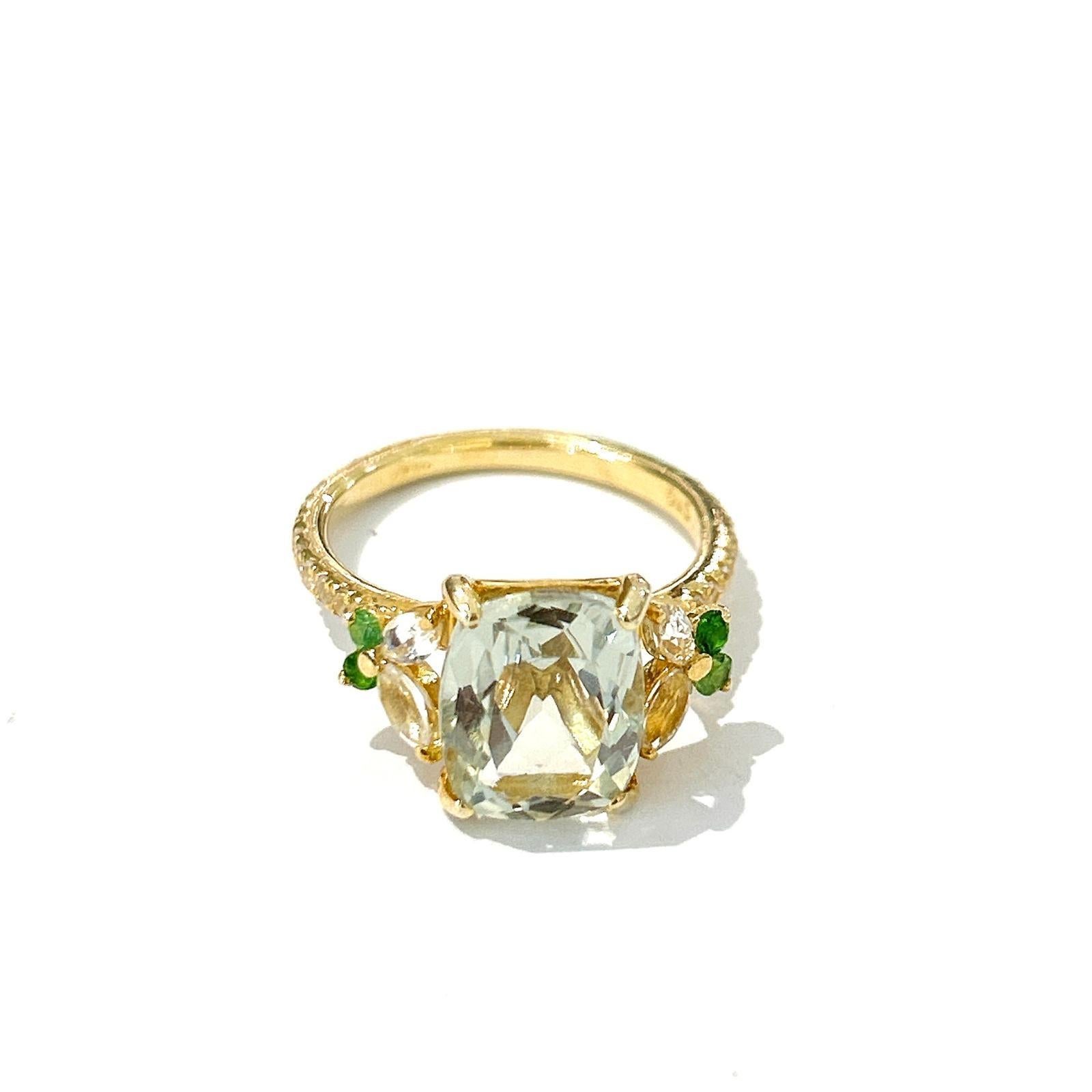 Bochic “Orient” Green Amethyst & Fancy Gem Cocktail Ring 18K Gold & Silver For Sale 1