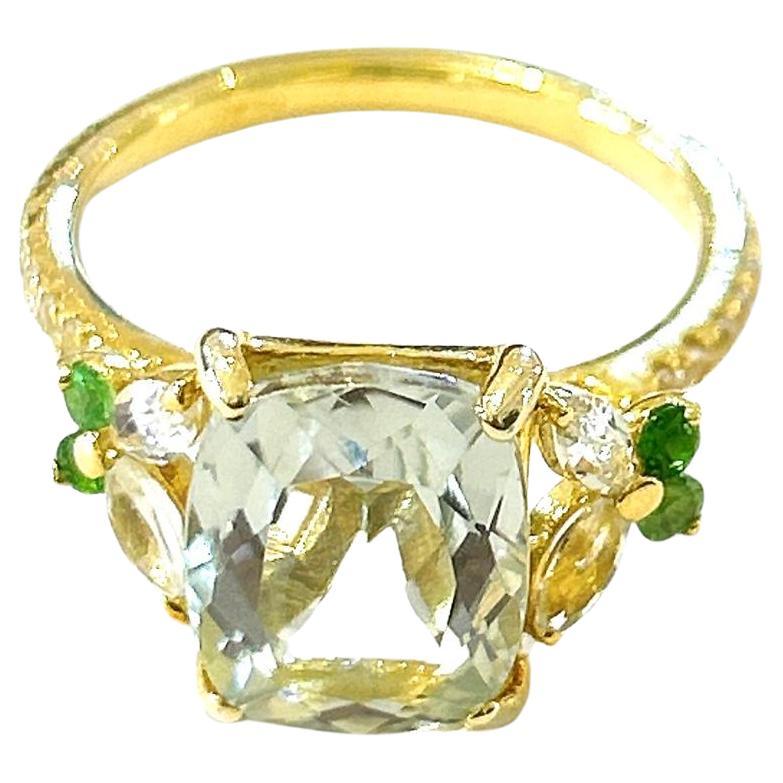 Bochic “Orient” Green Amethyst & Fancy Gem Cocktail Ring 18K Gold & Silver For Sale