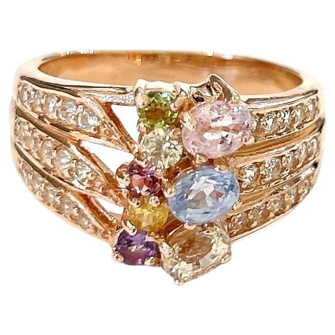 Bochic “Orient” Green Amethyst & Fancy Multi Gem Cluster Ring 18K Gold & Silver