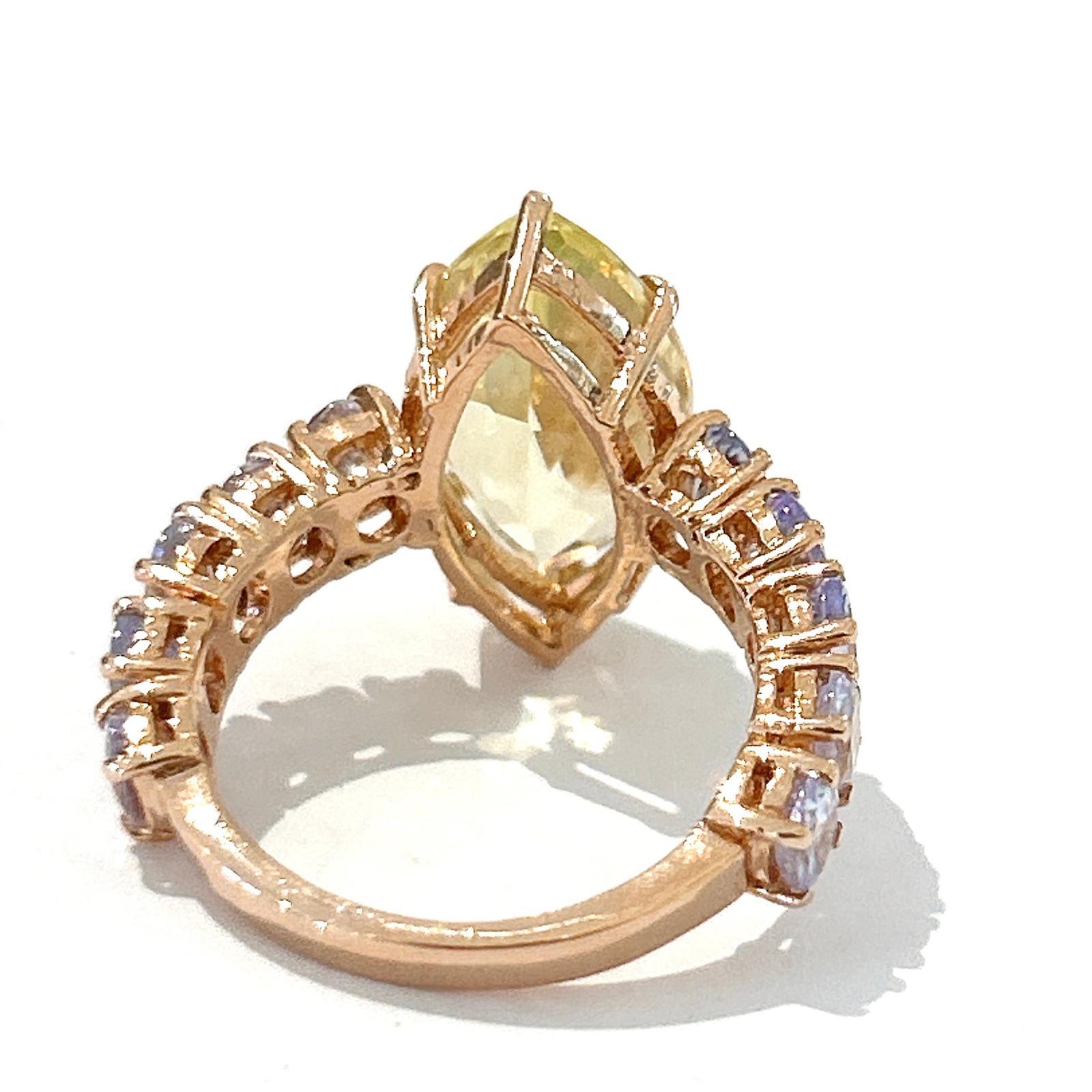 Bochic “Orient” Green Amethyst & Lilac Tanzanite Ring Set In 18K Gold & Silver In New Condition For Sale In New York, NY