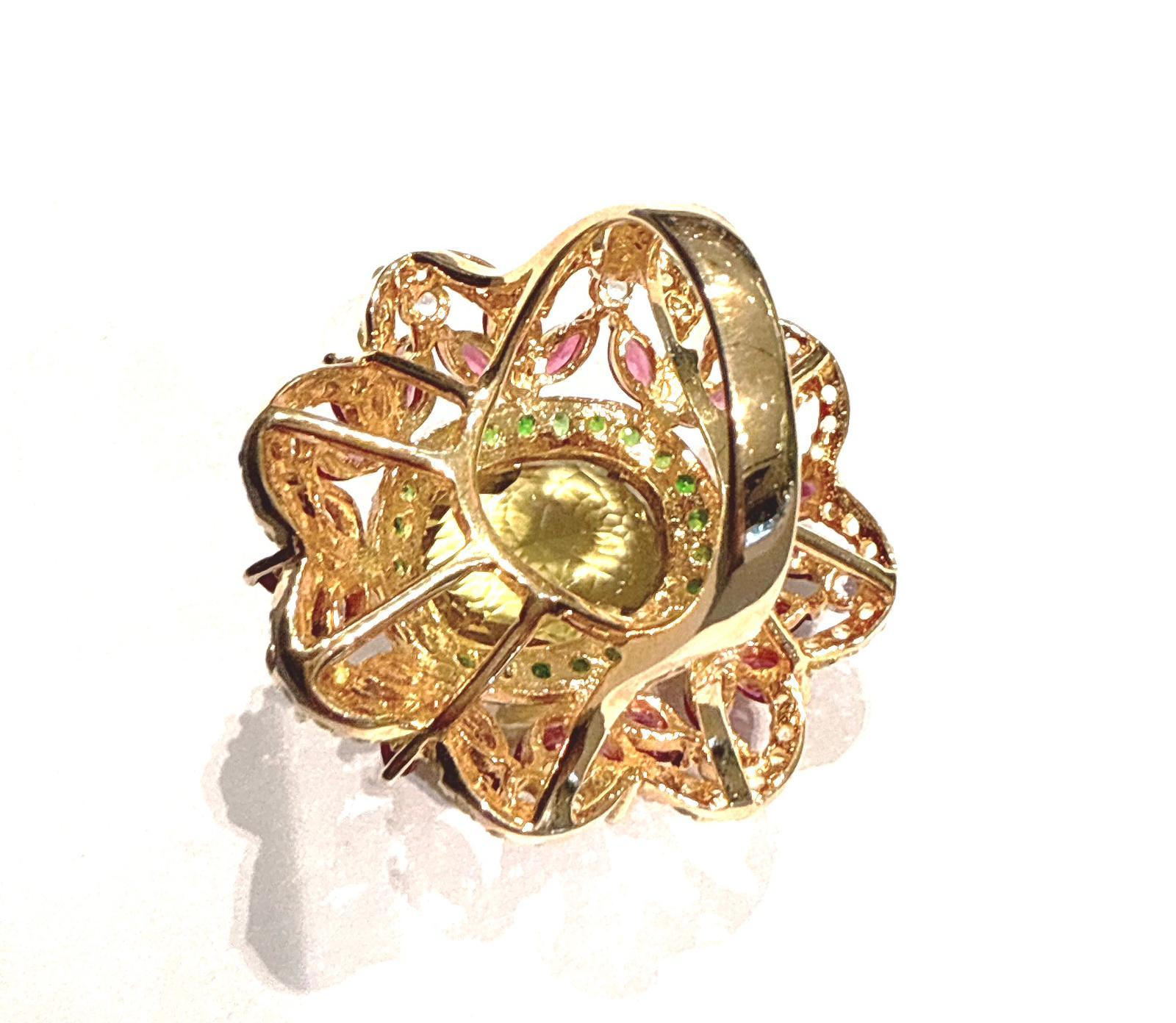 Bochic “Orient” Green Amethyst & Multi Gem Cocktail Ring 18K Gold & Silver In New Condition For Sale In New York, NY