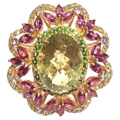 Bochic “Orient” Green Amethyst & Multi Gem Cocktail Ring 18K Gold & Silver