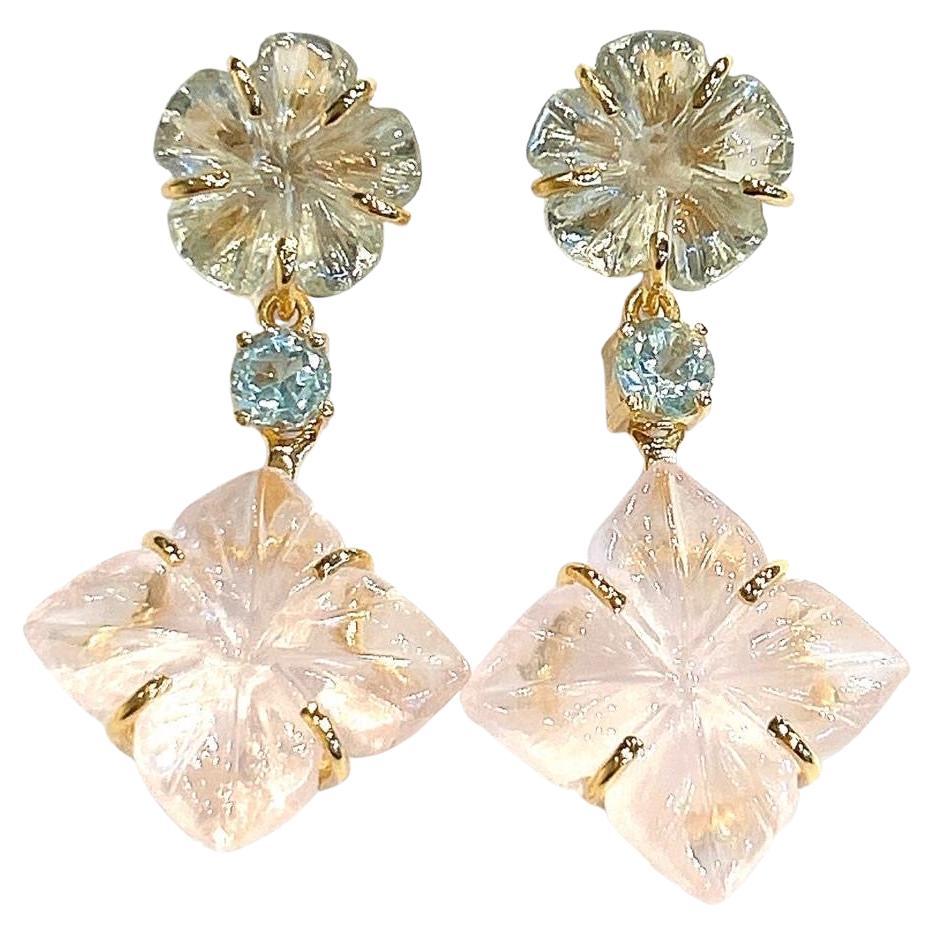 Pendientes Bochic "Orient" de amatista verde y cuarzo rosa engastados en oro de 18 quilates y plata