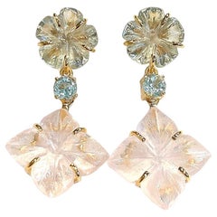 Bochic “Orient” Green Amethyst & Pink Quartz Earrings Set In 18K Gold & Silver