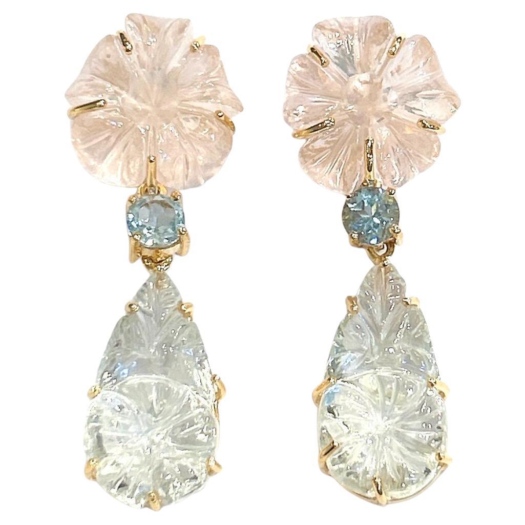 Pendientes Bochic "Orient" de amatista verde y cuarzo rosa engastados en oro de 18 quilates y plata