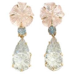 Bochic “Orient” Green Amethyst & Pink Quartz Earrings Set In 18K Gold & Silver