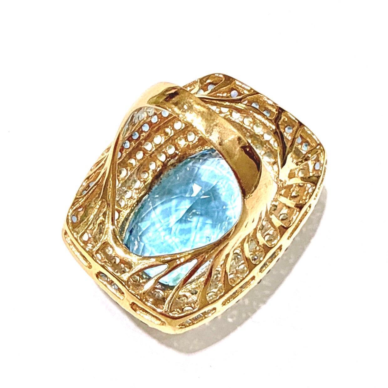 Women's or Men's Bochic “Orient” Green & Blue Sapphire, Topaz Cocktail ring 18K Gold & Silver For Sale