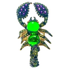 Bochic “Orient” Green Diopside, Sapphire & Peridot Ring Set 18K Gold&Silver