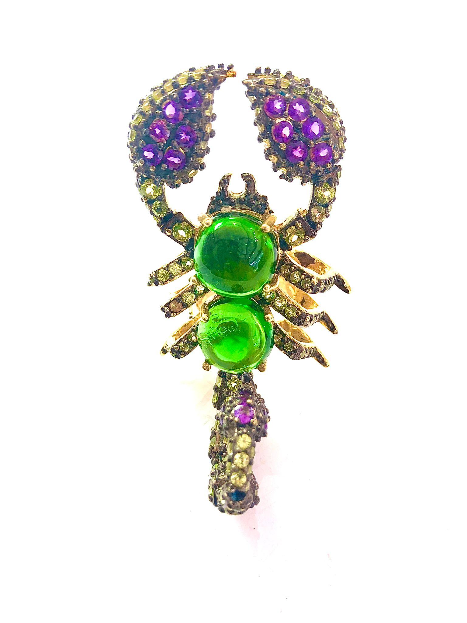 Bochic “Orient” Green Diopside, Sapphire & Peridot Ring Set 18K Gold&Silver For Sale 1