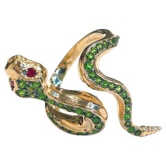Anello Serpente di Bochic "Orient" in smeraldo verde e rubino rosso in oro e argento 18 carati