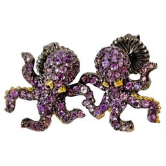 “Orient” Green Garnet or Purple Amethyst Earrings in 22k Gold & Silver