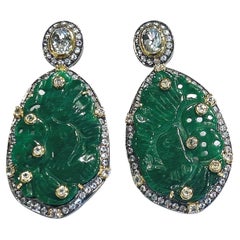 Bochic "Orient" Ohrringe aus grüner Jade und weißem Topas in 18K Gold und Silber