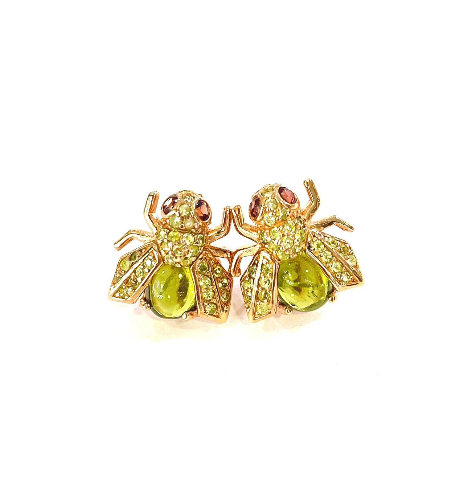 “Orient” Green Tourmaline & Tsavorite Earrings Set in 22k Gold & Silver  For Sale 1
