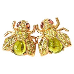 “Orient” Green Tourmaline & Tsavorite Earrings Set in 22k Gold & Silver 