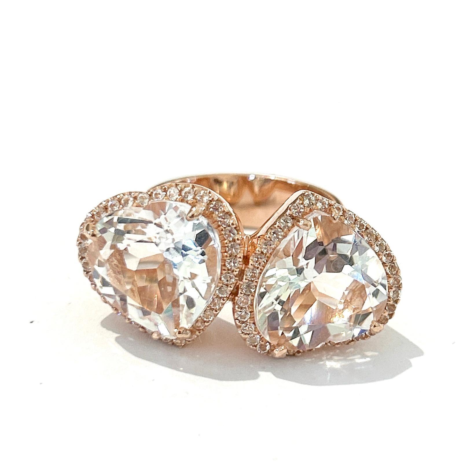 Bochic “Orient” Heart Shape Natural White Topaz  Ring Set In 18K Gold & Silver 

Natural Heart Shape White Topaz  - 6.50  carats 
Natural White Topaz   - 1.50  carats

This Ring is from the 