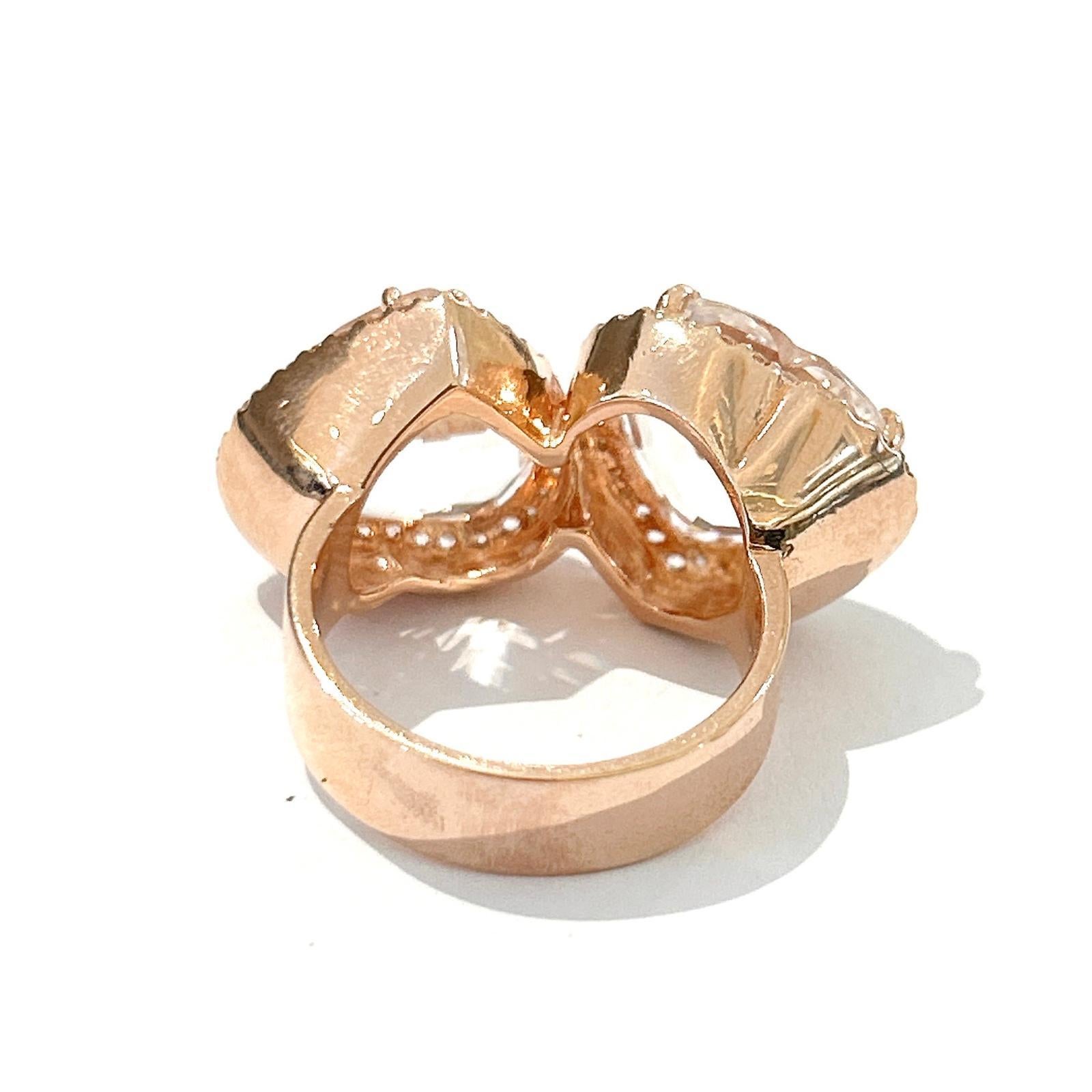 Art Deco Bochic “Orient” Heart Shape Natural White Topaz  Ring Set In 18K Gold & Silver For Sale