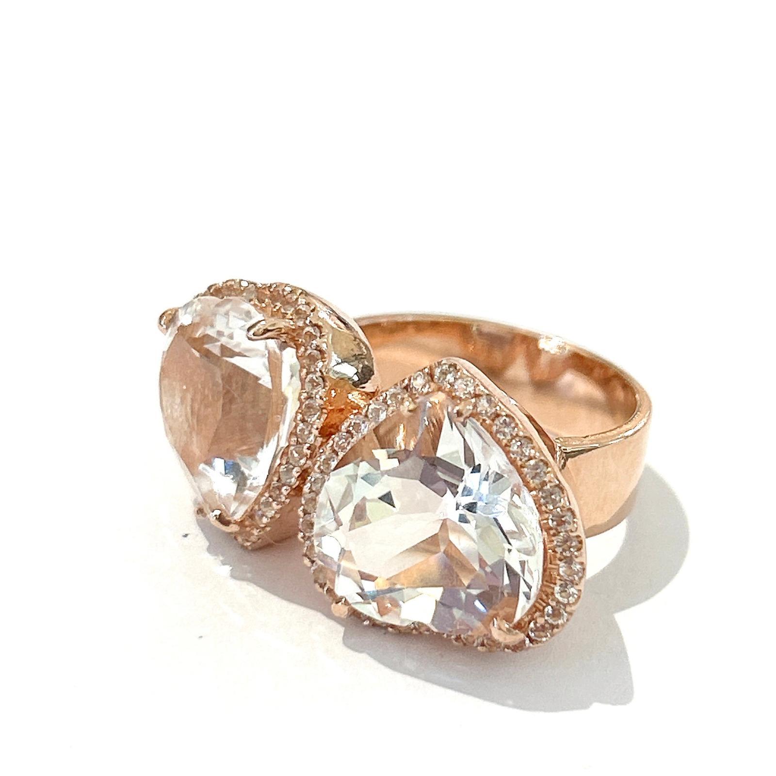 Heart Cut Bochic “Orient” Heart Shape Natural White Topaz  Ring Set In 18K Gold & Silver For Sale