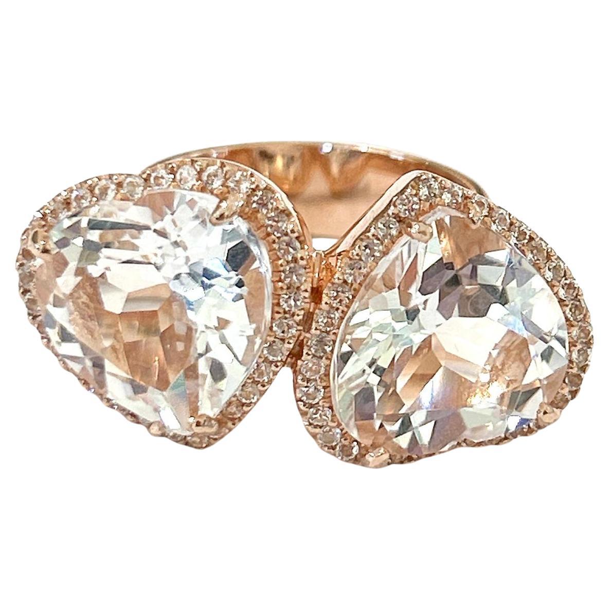 Bochic “Orient” Heart Shape Natural White Topaz  Ring Set In 18K Gold & Silver