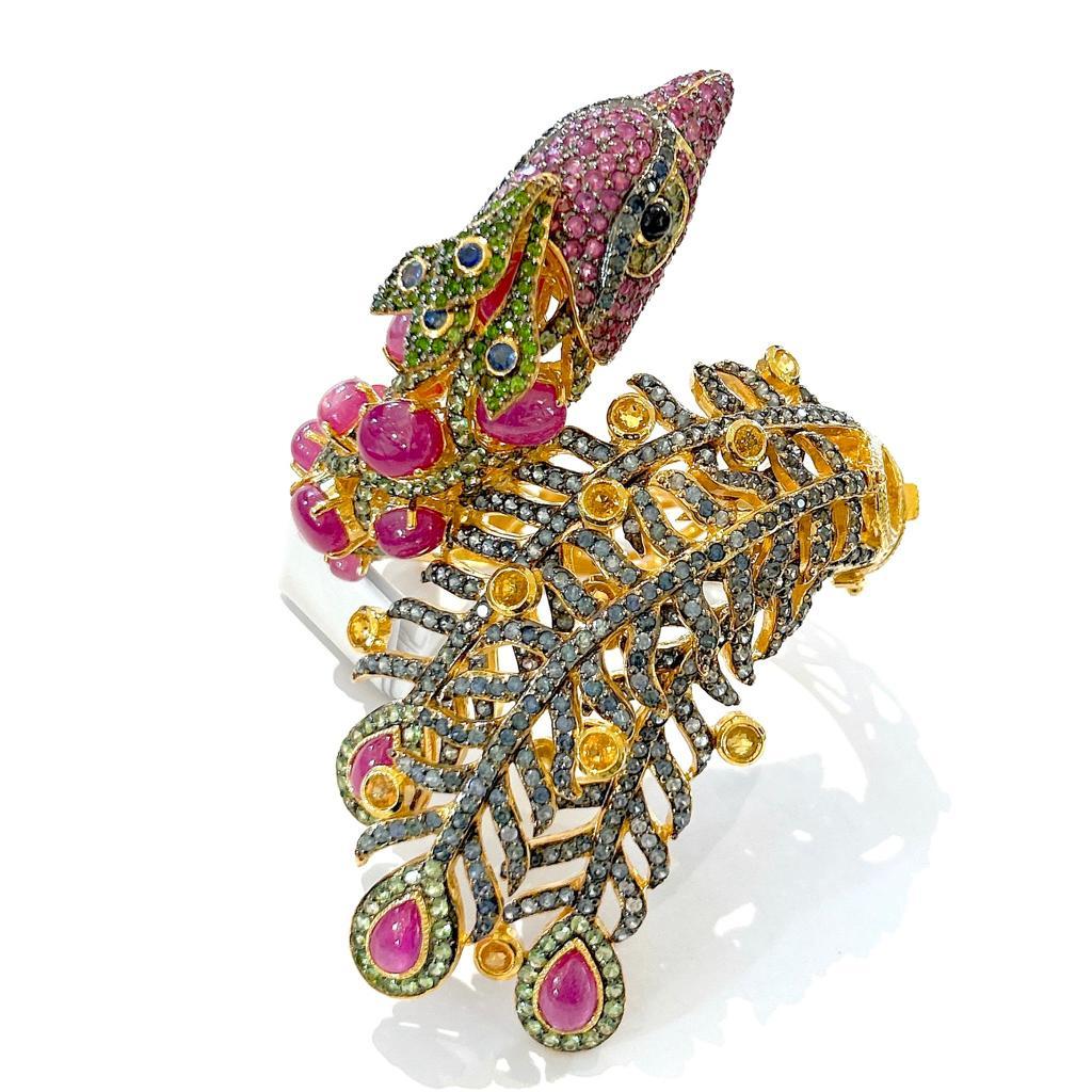 Belle Époque Bochic “Orient” Jungle Ruby, Sapphire & Multi Gem Cuff Set In 18K Gold & Silver  For Sale