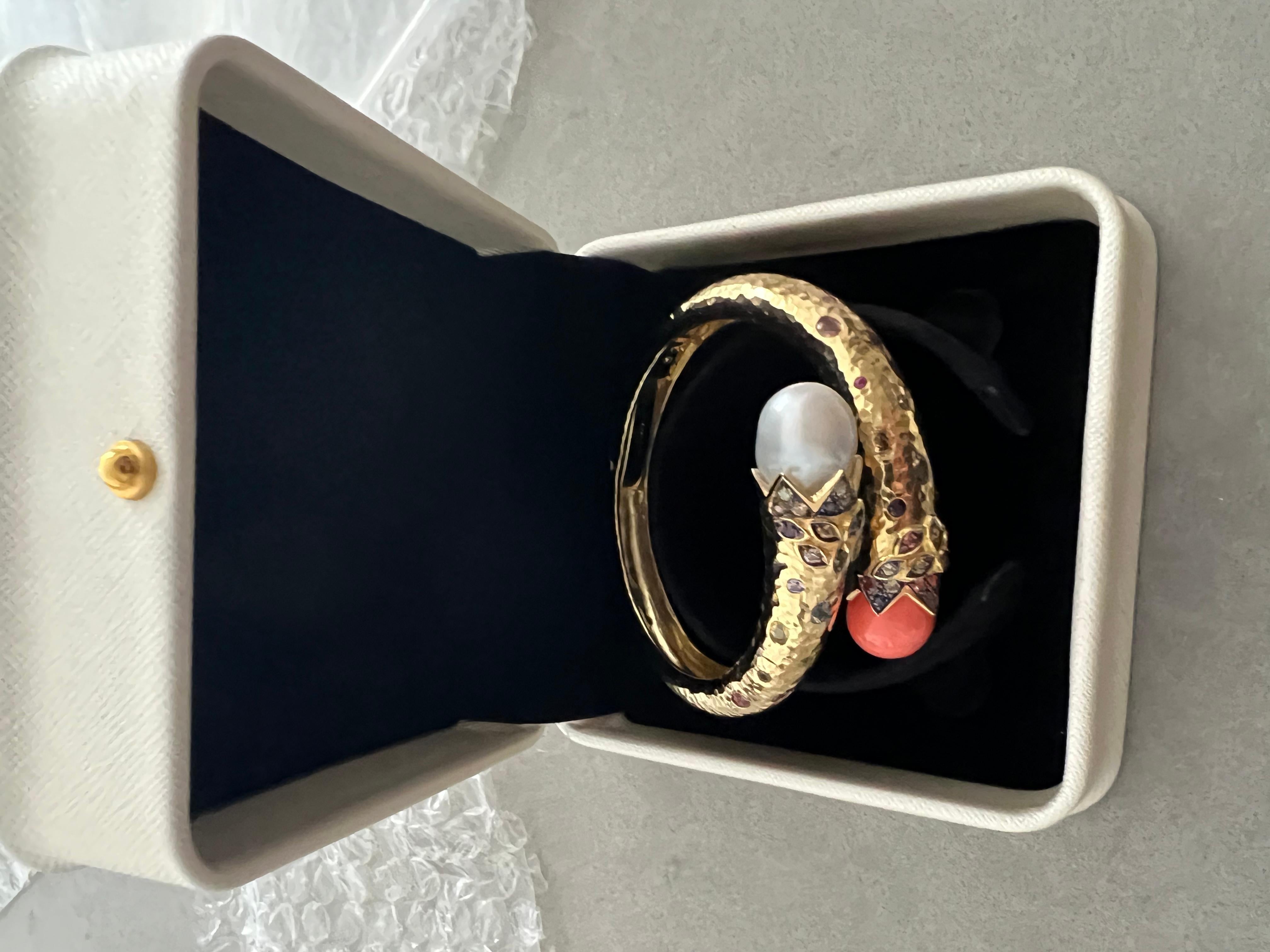 Bochic “Orient” Jungle Ruby, Sapphire & Multi Gem Cuff Set In 18K Gold & Silver  For Sale 3