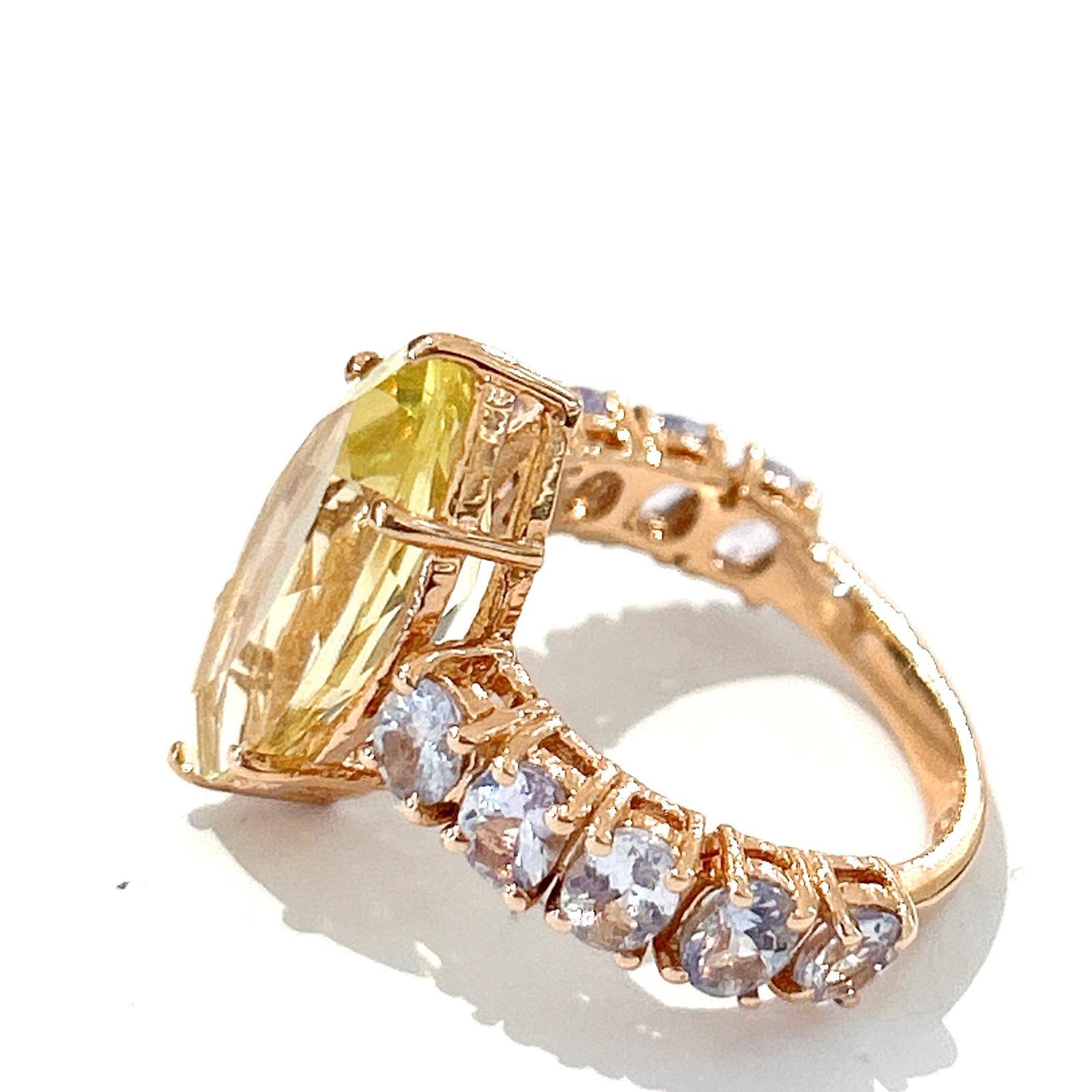 Women's or Men's Bochic “Orient” Lemon Amethyst & Lilac Tanzanite Ring Set In 18K Gold & Silver For Sale