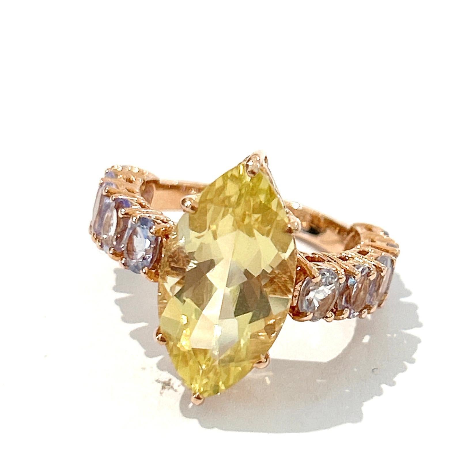 Bochic “Orient” Lemon Amethyst & Lilac Tanzanite Ring Set In 18K Gold & Silver For Sale 1