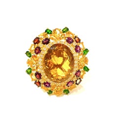 Bochic “Orient” Vintage Lemon Citrine & Multi Gem Ring - 18K Gold & Silver