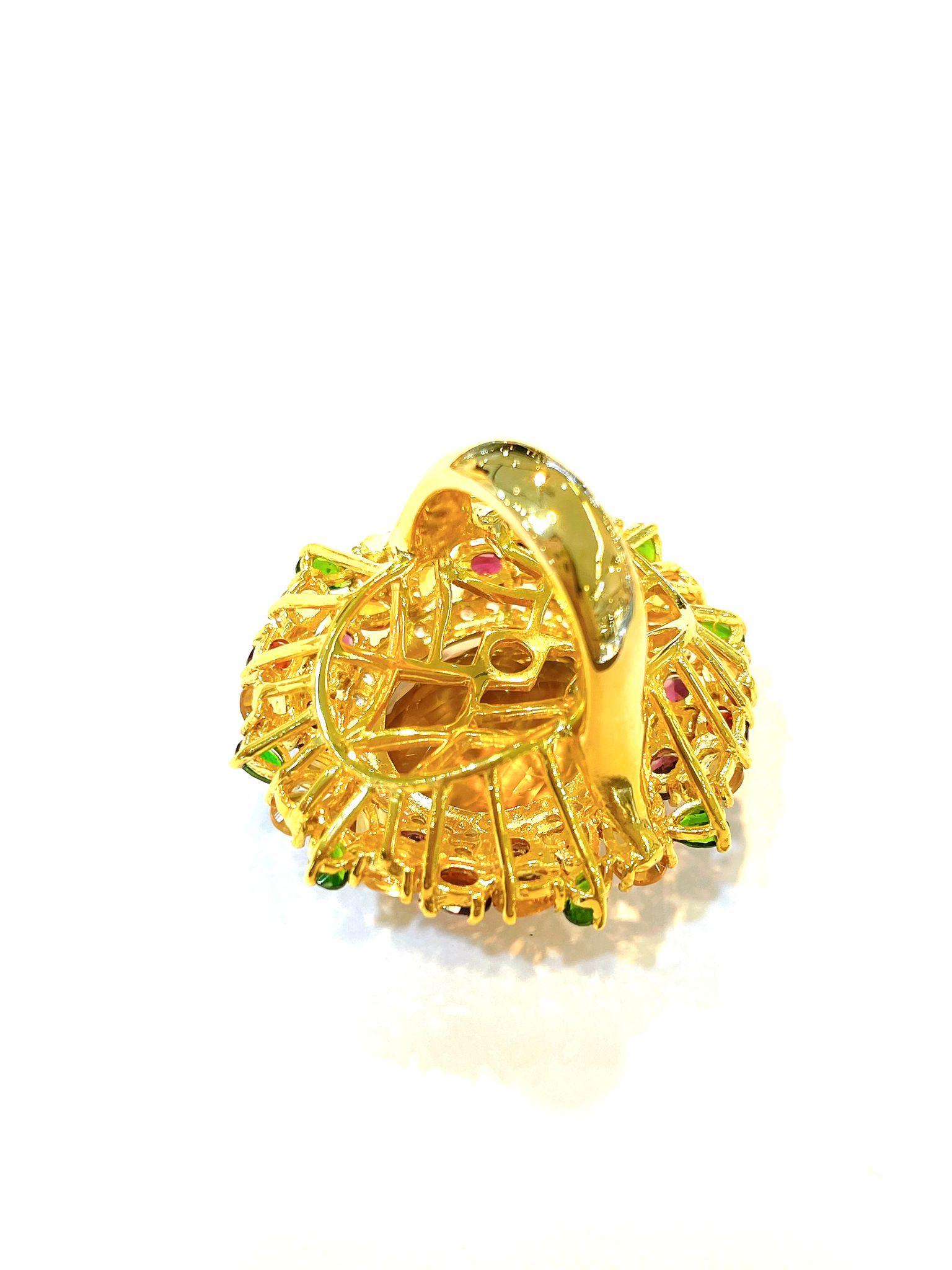 Women's Bochic “Orient” Lemon Citrine & Multi Gem Cocktail Ring In 18K Gold & Silver For Sale