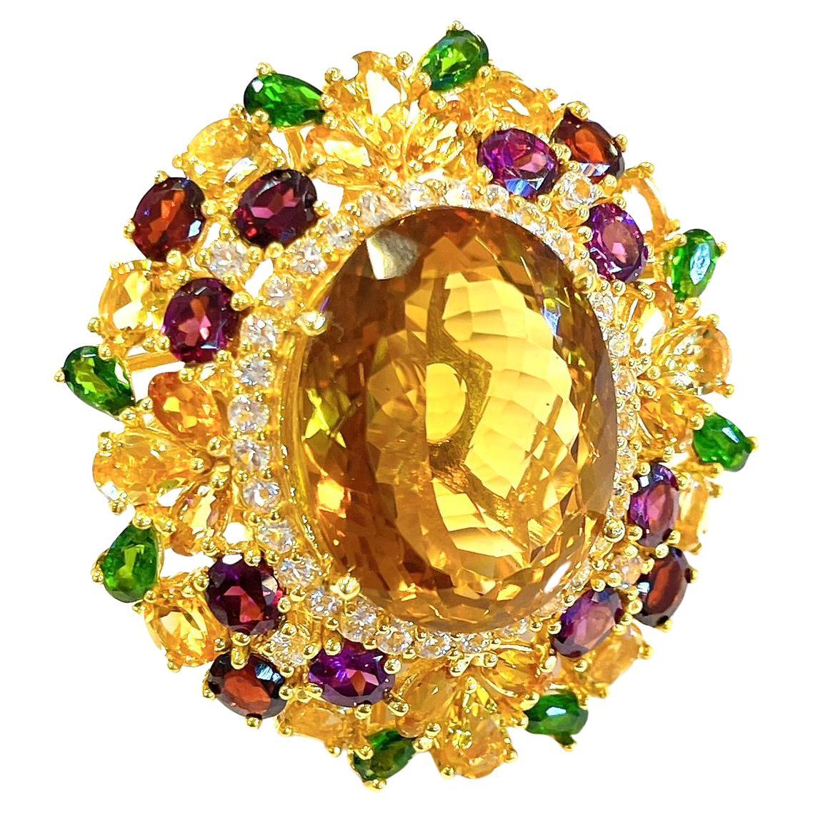 Bochic “Orient” Lemon Citrine & Multi Gem Cocktail Ring In 18K Gold & Silver For Sale