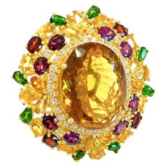 Anillo de Cóctel Bochic "Orient" de Citrino Limón y Multi Gema en Oro de 18 K y Plata