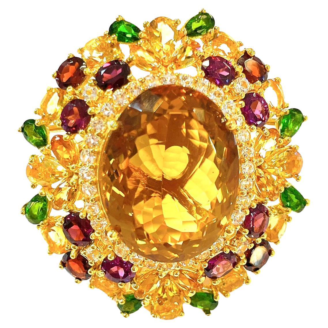 Bochic “Orient” Lemon Citrine & Multi Gem Cocktail Ring In 18K Gold & Silver