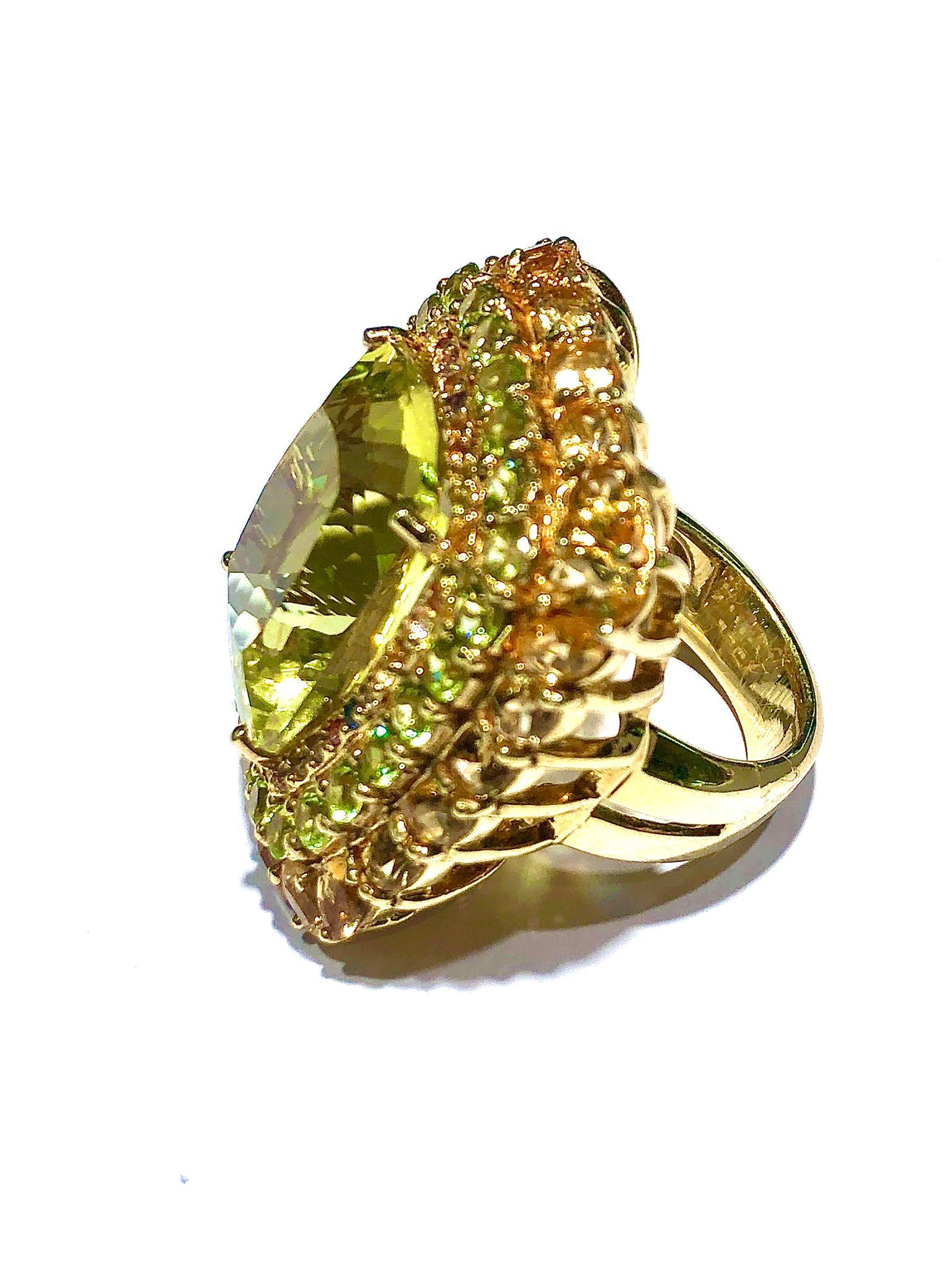 Bochic “Orient” Lemon Quartz & Citrine Cocktail Ring Set In 18K Gold&Silver For Sale 5