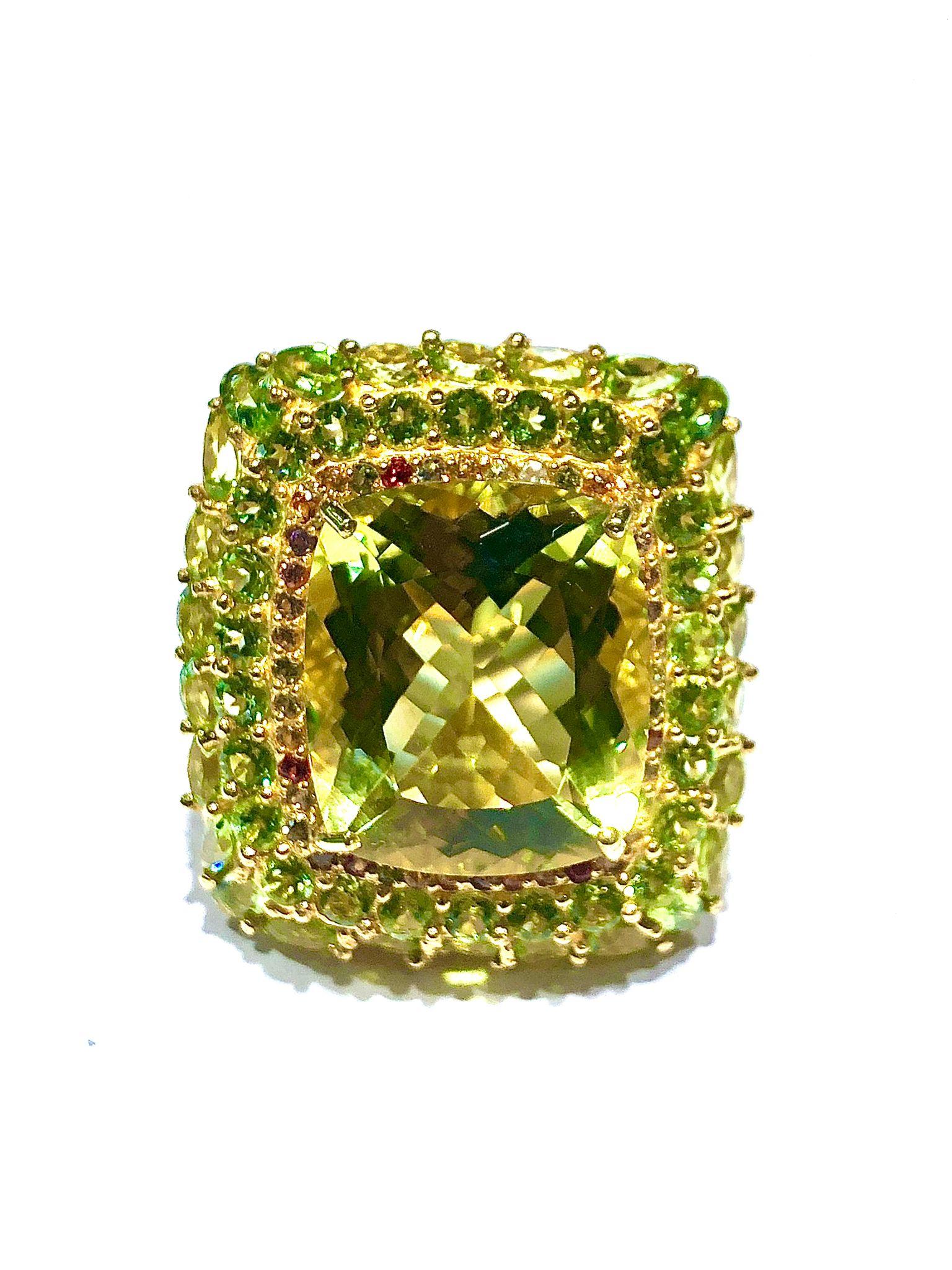 Women's or Men's Bochic “Orient” Lemon Quartz & Citrine Cocktail Ring Set In 18K Gold&Silver For Sale