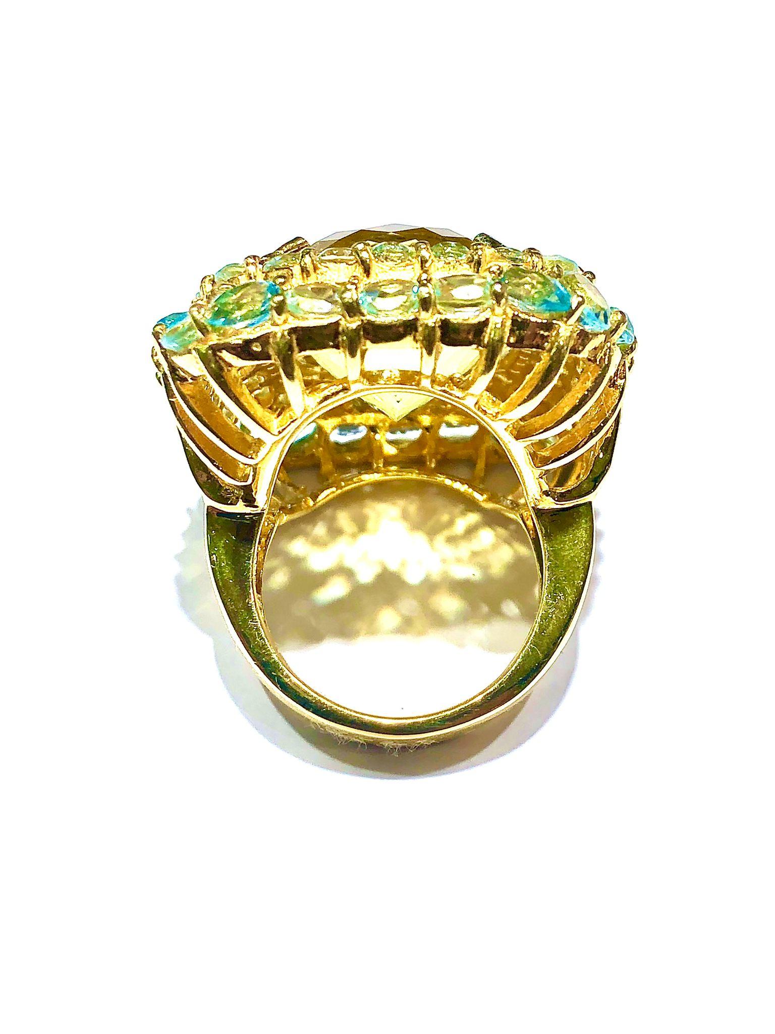 Bochic “Orient” Lemon Quartz & Citrine Cocktail Ring Set In 18K Gold&Silver For Sale 3