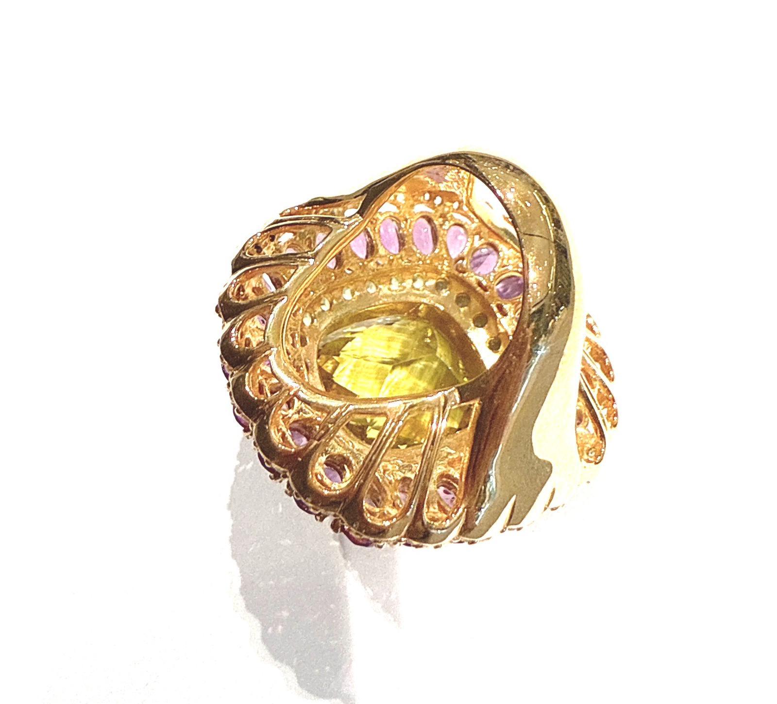 Anello da cocktail con quarzo limone e gemme multiple di Bochic 