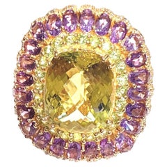 Bochic “Orient” Lemon Quartz & Multi Gem Cocktail Ring Set In 18K Gold & Silver