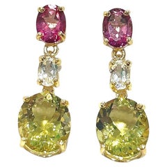 Bochic “Orient” Lemon Quartz, Rhodorite & Topaz Earrings Set 18K Gold & Silver