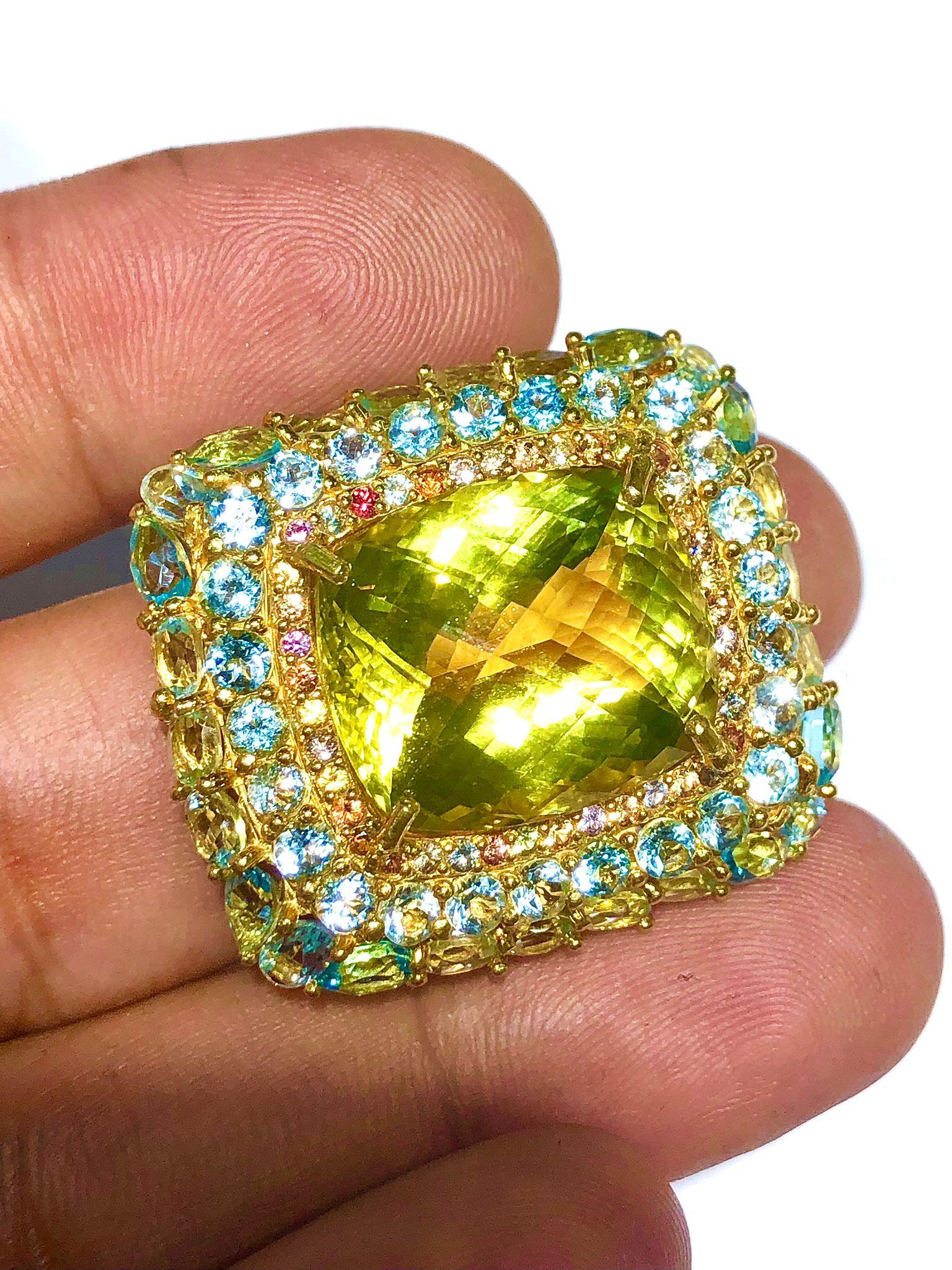Bochic “Orient” Lemon Quartz, Topaz & Peridot Cocktail Ring Set 18K Gold&Silver For Sale 7