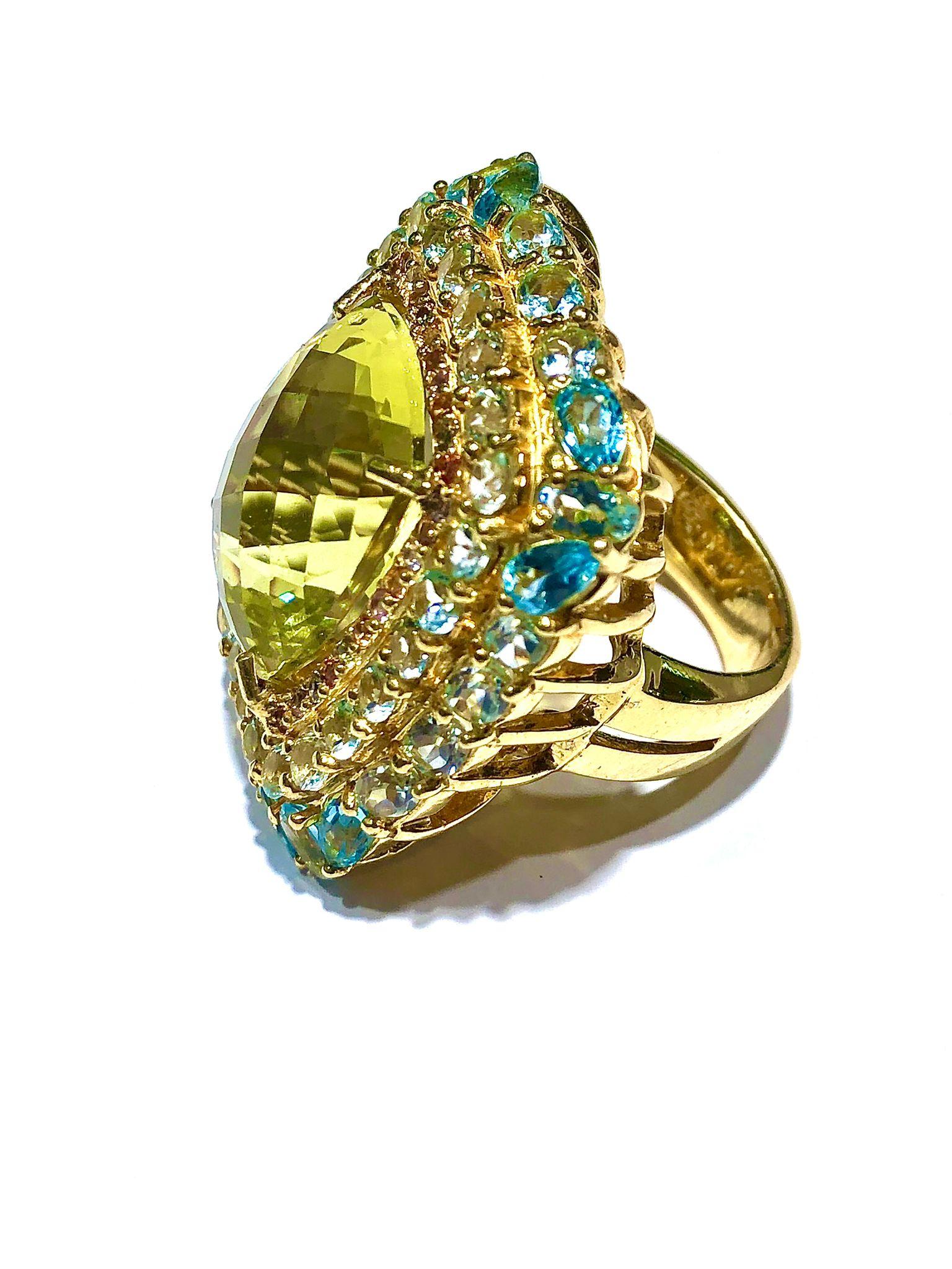 Bochic “Orient” Lemon Quartz, Topaz & Peridot Cocktail Ring Set 18K Gold&Silver For Sale 8