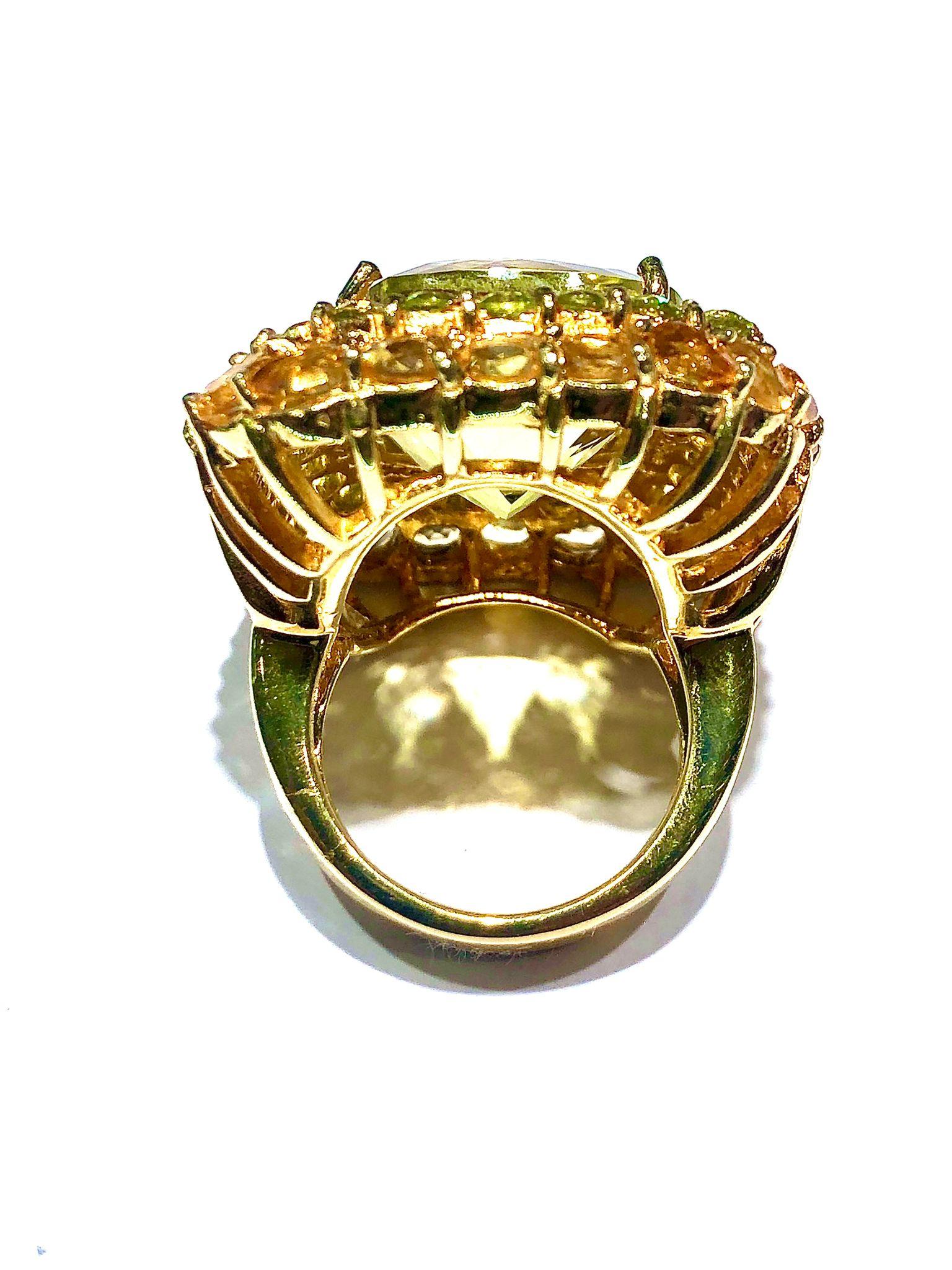 Bochic “Orient” Lemon Quartz, Topaz & Peridot Cocktail Ring Set 18K Gold&Silver For Sale 1