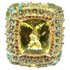Bochic “Orient” Lemon Quartz, Topaz & Peridot Cocktail Ring Set 18K Gold&Silver