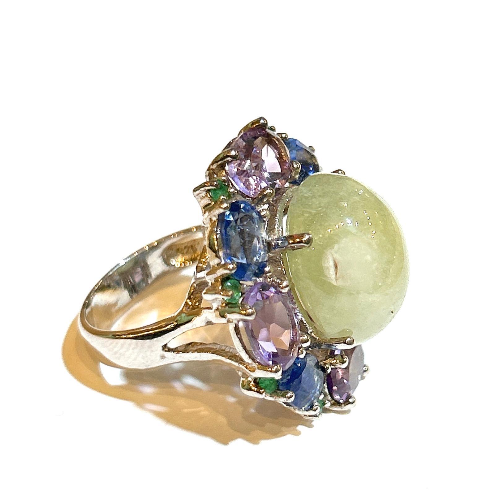 Baroque Bochic “Orient” Lemon Sapphire & Multi Gem Cocktail Ring In 18K Gold & Silver For Sale