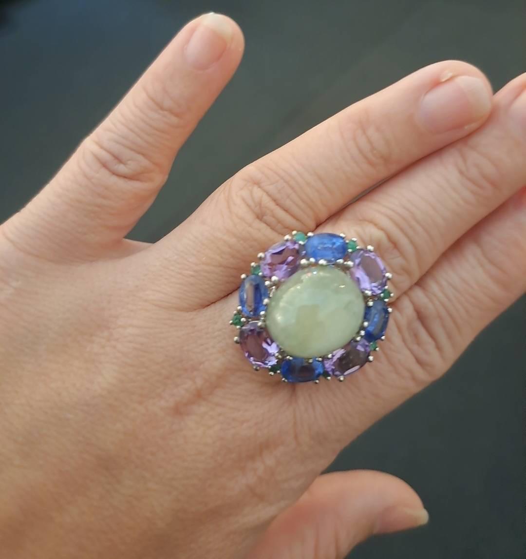Bochic “Orient” Lemon Sapphire & Multi Gem Cocktail Ring In 18K Gold & Silver For Sale 1