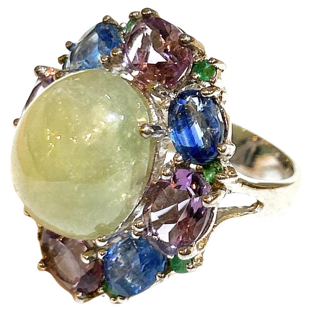 Bochic “Orient” Lemon Sapphire & Multi Gem Cocktail Ring In 18K Gold & Silver