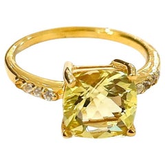 Bochic “Orient” Lemon Topaz & White Topaz Solitaire Ring Set 18K Gold & Silver