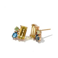 Bochic “Orient” Lemon Topaz & Rose Quartz Earrings Set In 18K Gold & Silver
