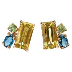 Bochic “Orient” Lemon Topaz & Rose Quartz Earrings Set In 18K Gold & Silver