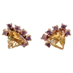 Bochic "Orient" Zitronentopas Trillionen & Amethyst Ohrringe Set 18K Gold & Silber