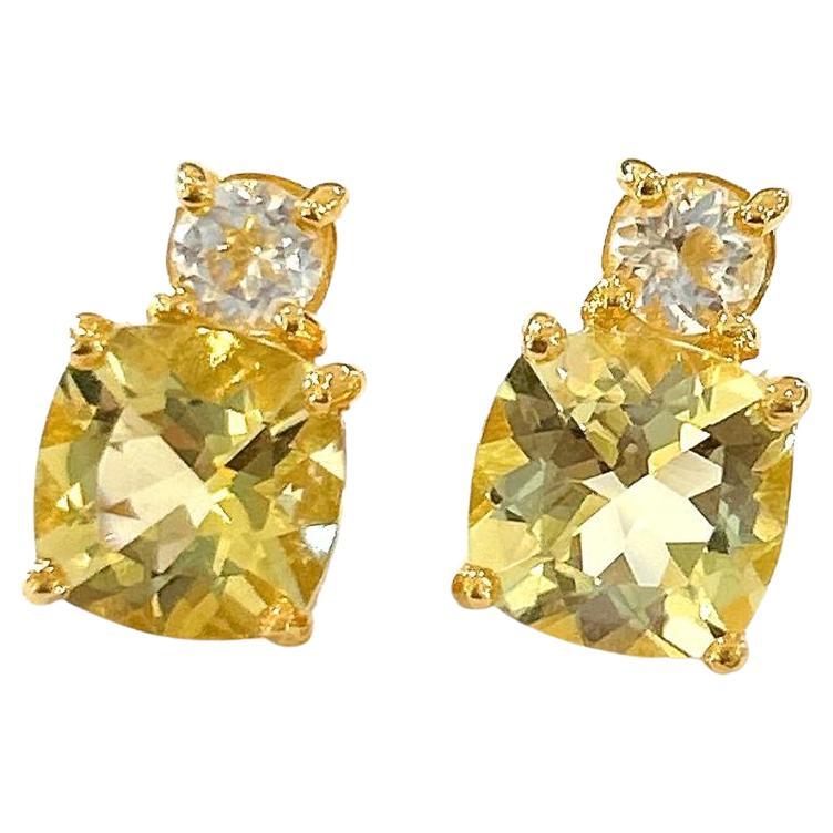 Bochic ��“Orient” Lemon Topaz & White Topaz Earrings Set In 18K Gold & Silver 

Natural Lemon Topaz  - 6 carat  
Natural White Topaz - 2,50 carat  

The earrings from the 